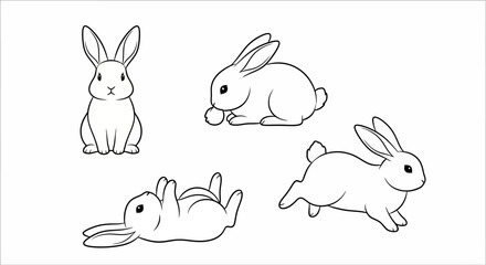 Rabbit poses outline style