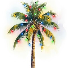 Tropical palm tree adorned with festive holiday lights