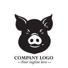 Head of Pig Logo Symbol in Black on the White Background with Simple Modern Animal Design