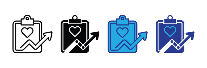 Health report with upward trend graph and heart symbol, isolated on white background