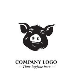 Head of Pig Logo Symbol in Black on the White Background with Simple Modern Animal Design