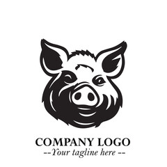 Head of Pig Logo Symbol in Black on the White Background with Simple Modern Animal Design