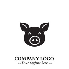 Head of Pig Logo Symbol in Black on the White Background with Simple Modern Animal Design