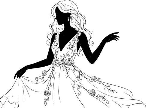 Bride Silhouette Isolated, Princess Vector Silhouette
