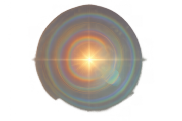 Optical lens flare light effect with rainbow colors, bright sun streak, abstract star filter on transparent background
