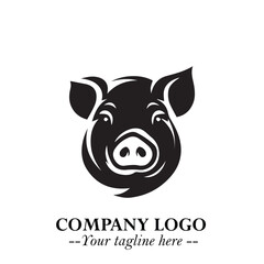 Head of Pig Logo Symbol in Black on the White Background with Simple Modern Animal Design