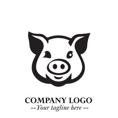Head of Pig Logo Symbol in Black on the White Background with Simple Modern Animal Design