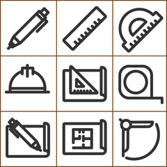 Architectural design and construction elements icons on white background illustration.