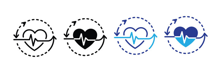 Heartbeat pulse icon with circular arrows representing health cycle, isolated on white background