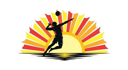 Silhouette of a Volleyball Player Spiking the Ball Against a Vibrant Sunset.