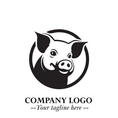 Head of Pig Logo Symbol in Black on the White Background with Simple Modern Animal Design