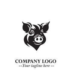 Head of Pig Logo Symbol in Black on the White Background with Simple Modern Animal Design