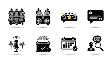 Set of customer feedback icons black glyph symbols user experience and satisfaction isolated on white background