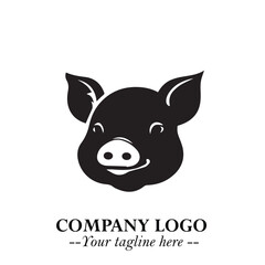 Head of Pig Logo Symbol in Black on the White Background with Simple Modern Animal Design