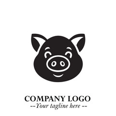 Head of Pig Logo Symbol in Black on the White Background with Simple Modern Animal Design
