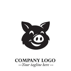 Head of Pig Logo Symbol in Black on the White Background with Simple Modern Animal Design