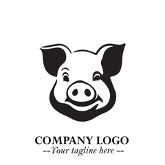 Head of Pig Logo Symbol in Black on the White Background with Simple Modern Animal Design
