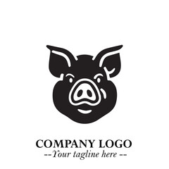 Head of Pig Logo Symbol in Black on the White Background with Simple Modern Animal Design