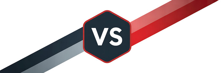 Graphic design featuring a large vs symbol between two diagonal colored stripes