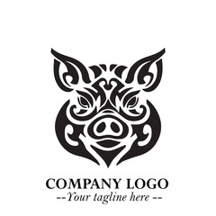 Fototapeta premium Head of Pig Logo Symbol in Black on the White Background with Simple Modern Animal Design