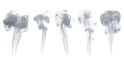 Collection of five wisps of smoke isolated on white background