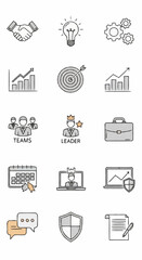 Hand drawn business doodle icon set for corporate presentations.