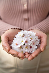 &nbsp;A woman with her hands full of flowers