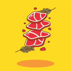 Fresh Steak Meat Cute Food Illustration