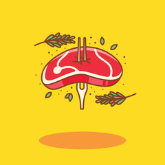 Fresh Steak Meat Cute Food Illustration
