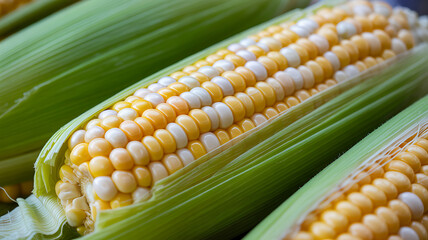 Freshly harvested ears of corn with vibrant yellow and white kernels