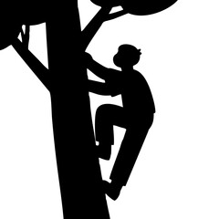 silhouette of a person climbing a tree