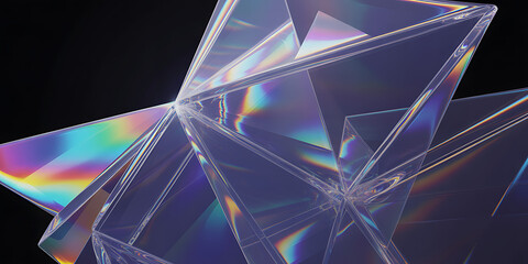 Geometric crystal structure with iridescent rainbow light refractions