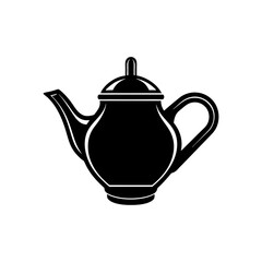 Classic ceramic teapot or kettle icon silhouette design element for hot beverage preparation equipment vector illustration symbol isolated on white