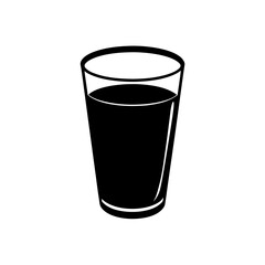 Black silhouette icon of a simple drinking glass filled with a dark beverage, symbolizing refreshment, hydration, and hospitality, isolated vector illustration.