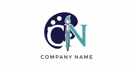Creative CN Logo with Paint Palette and Brush.