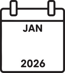 Minimalist January 2026 Calendar Icon – Bold Black Line Art for Planning, Scheduling, and New Year Themes