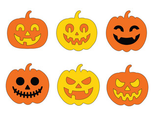 Halloween Jack-o'-Lanterns Collection with Various Spooky Faces