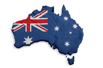 Australia Map with National Flag – 3D PNG Isolated on White Background