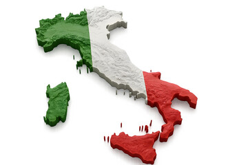 Italy Map with National Flag – 3D PNG Isolated on White Background
