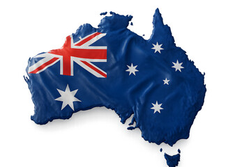 Australia Map with National Flag – 3D PNG High Resolution Isolated on White