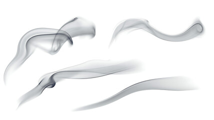 Wisps of grey smoke isolated on white background