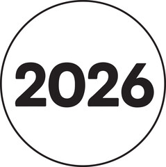 Minimalist 2026 Year Icon – Bold Black Digits in Circle Outline for Calendars, Planners, Events & Stock Use