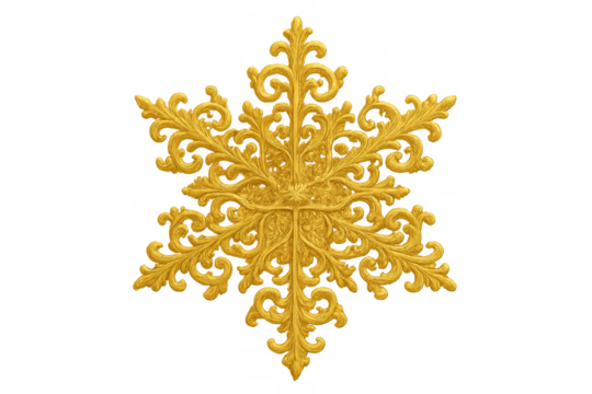 Golden ornate filigree star ornament with detailed scrollwork creating an elegant decorative pattern, transparent background - Powered by Adobe