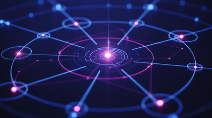 Abstract network of glowing nodes and lines, representing data connections and technology
