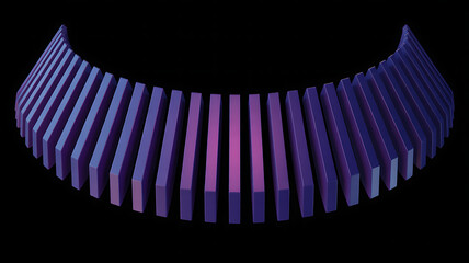 Curved array of purple and blue rectangular prisms