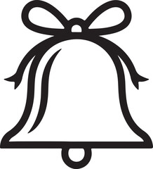 Elegant Christmas Bell Icon with Ribbon – Minimalist Holiday Celebration Symbol in Black and White Line Style