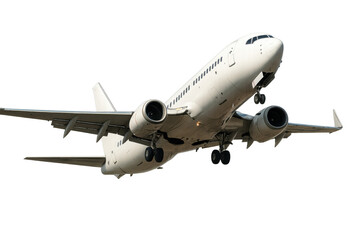 Airliner jet aircraft taking off or landing, commercial airplane flying, travel and aviation concept on transparent background