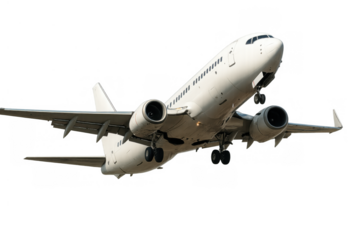 Airliner jet aircraft taking off or landing, commercial airplane flying, travel and aviation concept on transparent background