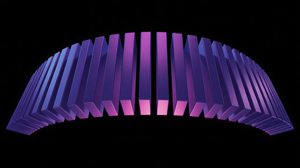 Abstract 3d structure with purple and blue glowing bars forming an arc