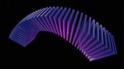 Curved arrangement of translucent purple and blue geometric shapes